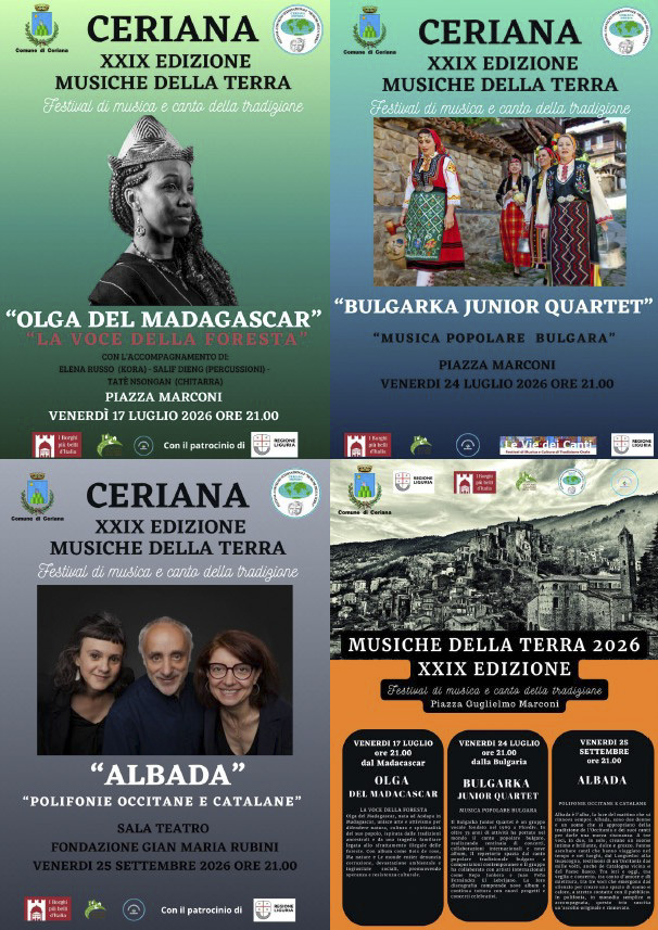 Il mondo fa tappa a Ceriana: torna il Festival "Musiche della Terra" con tre grandi concerti gratuiti
