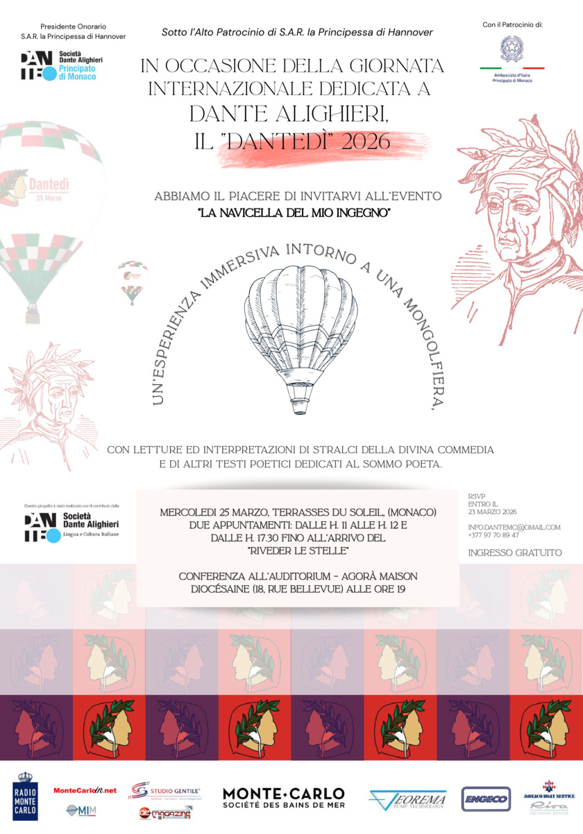 Dantedì 2026 a Monaco: il pubblico invitato a una giornata di celebrazioni dedicate a Dante Alighieri