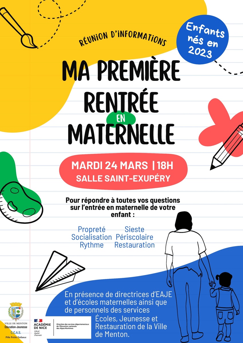 "Ma première rentrée en maternelle": appuntamento il 24 marzo alla Salle Saint-Exupéry a Mentone