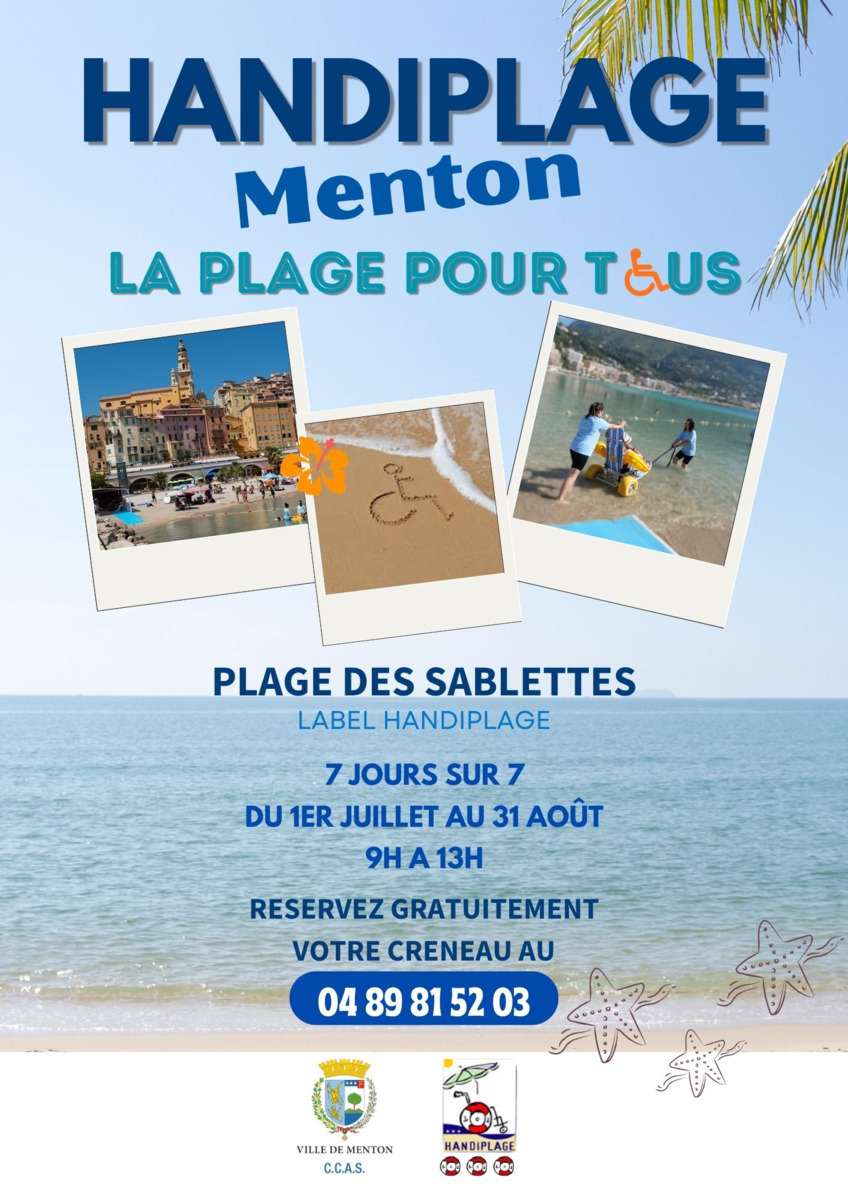 Mentone, dal 1° luglio torna alle Sablettes Handiplage, il servizio che facilita l’accesso al mare alle persone con disabilità