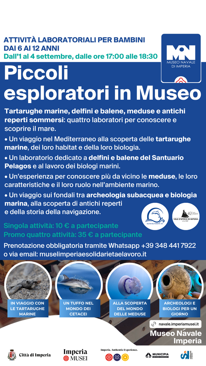 Vele d’Epoca 2026, il Museo Navale di Imperia ospita quattro laboratori per bambini dedicati al mare