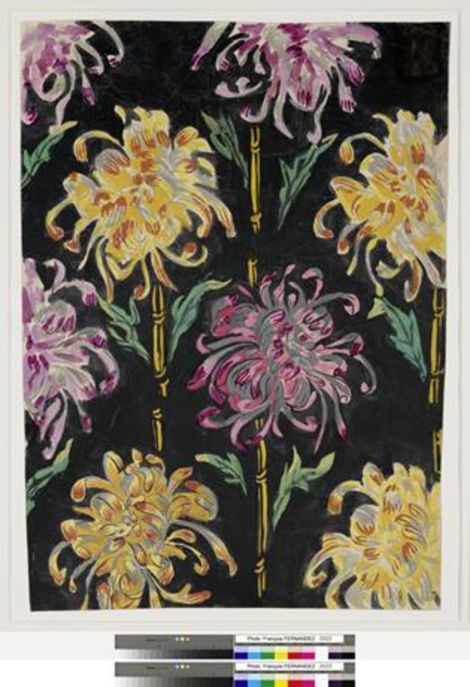 Raoul DUFY, Composition aux chrysanthèmes sur fond noir (détail), vers 1924, gouache sur papier, N.Mba 6129, musée des Beaux-Arts Jules Chéret, Nice © ADAGP, Paris 2022 ; photo François Fernandez   001