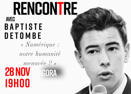 Baptiste Detombe, giovane autore francese, terrà a Monaco la conferenza «Numérique : notre humanité menacée», discutendo i pericoli e le implicazioni del mondo digitale. Baptiste Detombe, giovane autore francese, terrà a Monaco la conferenza «Numérique : notre humanité menacée», discutendo i pericoli e le implicazioni del mondo digitale.