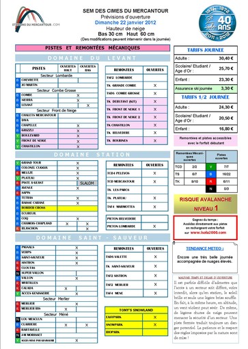 Previsioni di apertura di domenica 22 gennaio sulle piste di Isola 2000