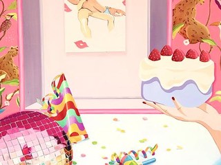 Disco, tarte aux fraises, cotillons, 2023, Acrylique sur toile © Adagp Paris 2026 Disco, tarte aux fraises, cotillons, 2023, Acrylique sur toile © Adagp Paris 2026