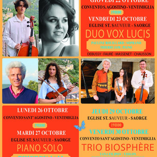 Saorge e Ventimiglia, tre concerti di musica classica dal 27 al 30 ottobre