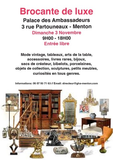 Domenica 3 novembre torna il Brocante de Luxe a Mentone Domenica 3 novembre torna il Brocante de Luxe a Mentone