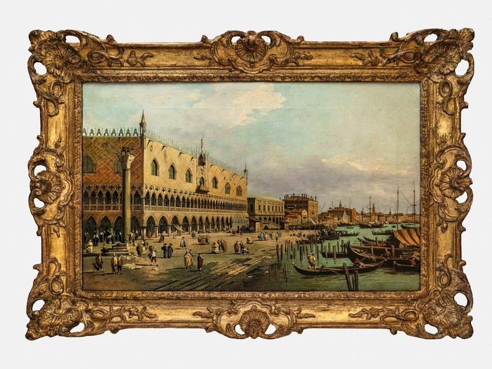 Canaletto, Venezia 1697–1768. Il Palazzo Ducale e la Riva degli Schiavoni, olio su tela, 40,5 × 65,5 cm. Canaletto, Venezia 1697–1768. Il Palazzo Ducale e la Riva degli Schiavoni, olio su tela, 40,5 × 65,5 cm.