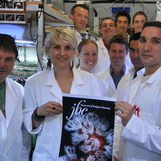 I ricercatori dell’équipe di fisiologia e biochimica e il Pr Denis Allemand al CSM. ©CSM