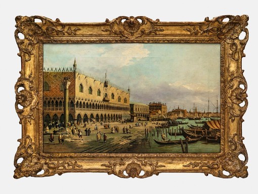 Canaletto, Venezia 1697–1768. Il Palazzo Ducale e la Riva degli Schiavoni, olio su tela, 40,5 × 65,5 cm.