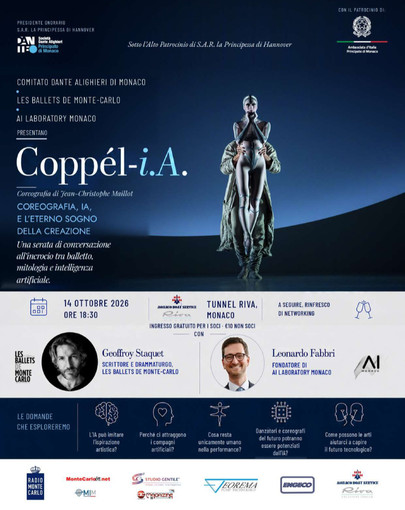 “Coppél-i.A”: Les Ballets de Monte-Carlo, AI Monaco e Comitato Dante Alighieri a confronto sull’intelligenza artificiale “Coppél-i.A”: Les Ballets de Monte-Carlo, AI Monaco e Comitato Dante Alighieri a confronto sull’intelligenza artificiale