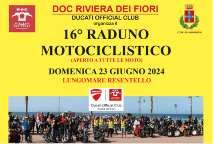 Domenica 23 giugno a Ventimiglia si terrà il 16° Raduno Motociclistico organizzato dal DOC Riviera dei Fiori - Ducati Official Club! Domenica 23 giugno a Ventimiglia si terrà il 16° Raduno Motociclistico organizzato dal DOC Riviera dei Fiori - Ducati Official Club!