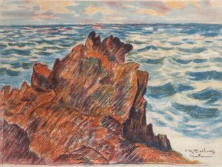 Jean-Baptiste Armand Guillaumin, Les Rochers rouges, 1896,lithographie imprimée en 6 couleurs, épreuve d’essai avant la réd ction du sujet, 39 x 58,9 cm, collection Gilles Kraemer © Jean-Louis Losi
