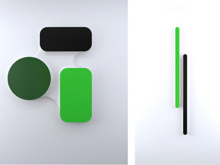 Type B (Vert) - Deux Rectangles & Un Cercle, 165 x 146 x 12 cm, Plaques d’Aluminum peintes -- Type C (Vert) - Deux Lignes, 220 x 24 x 10 cm, Plaques d’Aluminum peintes Type B (Vert) - Deux Rectangles & Un Cercle, 165 x 146 x 12 cm, Plaques d’Aluminum peintes -- Type C (Vert) - Deux Lignes, 220 x 24 x 10 cm, Plaques d’Aluminum peintes