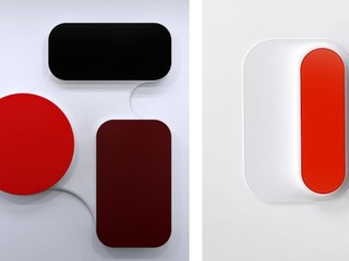 Type B (Rouge) - Deux Rectangles & Un Cercle, 165 x 146 x 12 cm, Plaques d’Aluminum peintes Type B (Rouge) - Deux Rectangles & Un Cercle, 165 x 146 x 12 cm, Plaques d’Aluminum peintes