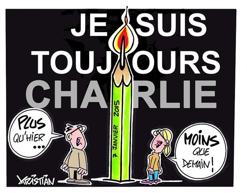 A ricordo dell'attentato contreo Charlie Hebdo, vignette di Kristian A ricordo dell'attentato contreo Charlie Hebdo, vignette di Kristian