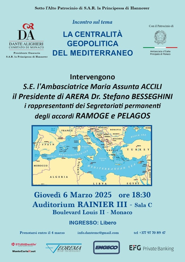 A Monaco la  conferenza "La centralità geopolitica del Mediterraneo"