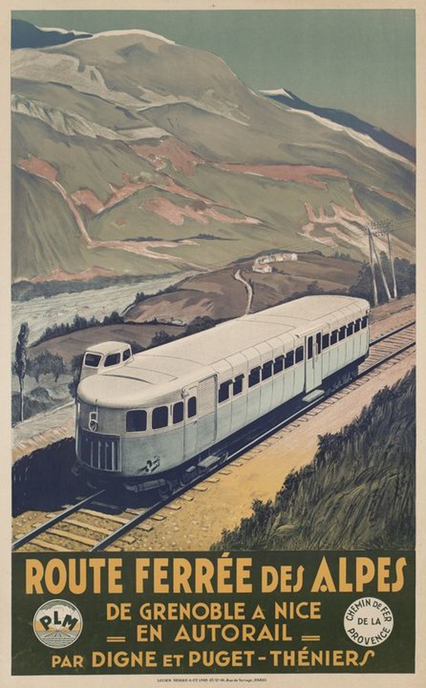Max Panty (1904-1972), Route ferrée des Alpes. De Grenoble à Nice en autorail par Digne et Puget-Théniers, 1935, Lucien Serre et Cie, Paris, Arch. dép. Alpes-Maritimes, 6 Fi 3407 © PLM / Wagons-Lits Diffusion Max Panty (1904-1972), Route ferrée des Alpes. De Grenoble à Nice en autorail par Digne et Puget-Théniers, 1935, Lucien Serre et Cie, Paris, Arch. dép. Alpes-Maritimes, 6 Fi 3407 © PLM / Wagons-Lits Diffusion