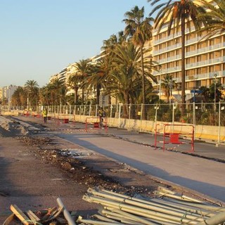I lavori di sisytemazione della Promenade des Anglais (foto di febbraio 2019)