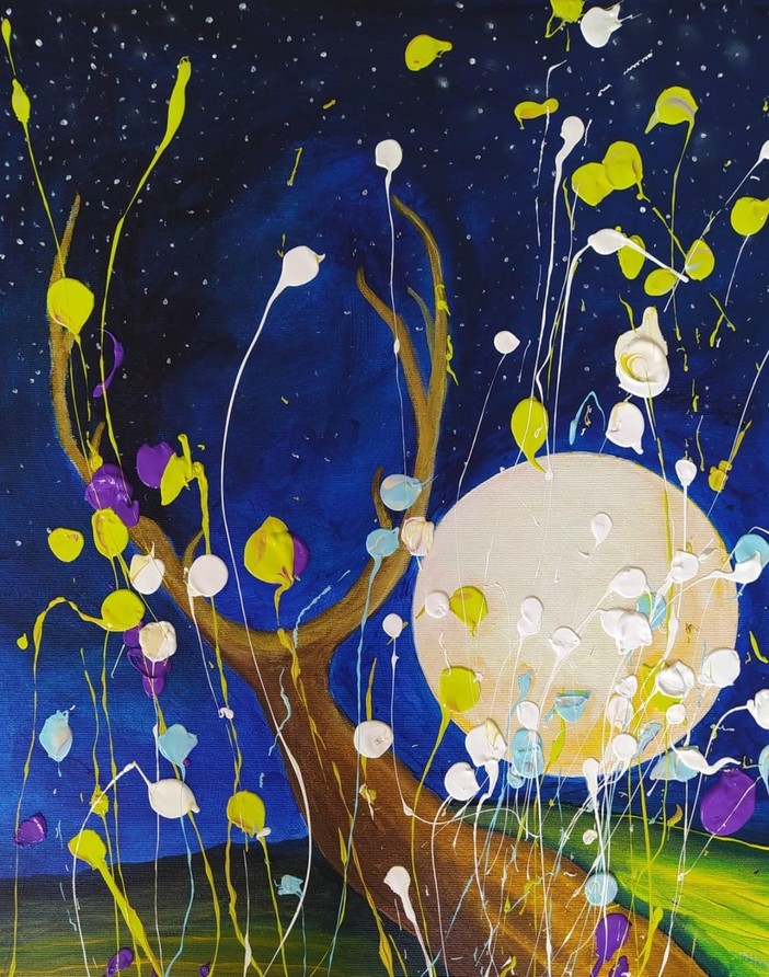 Luna piena del Cervo, vista dal pittore braidese Franco Gotta Luna piena del Cervo, vista dal pittore braidese Franco Gotta