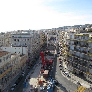 Lavori in Rue de France di realizzazione della Ligne 2 del tram a Nizza