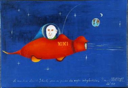 Bernard Vercruyce, Anatole Jakovsky en voyage interplanétaire, 1979, HST, Collection Musée International d’Art Naïf Anatole Jakovsky Crédits photographiques – Ville de Nice – Muriel Anssens Bernard Vercruyce, Anatole Jakovsky en voyage interplanétaire, 1979, HST, Collection Musée International d’Art Naïf Anatole Jakovsky Crédits photographiques – Ville de Nice – Muriel Anssens