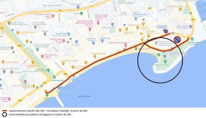 Nel cerchio la zona interessata dalla manifestazione (Foto Ville de Menton) Nel cerchio la zona interessata dalla manifestazione (Foto Ville de Menton)