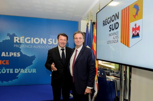 Renaud Muselier e  Christian Estrosi alla presentazione della Région Sud-Provence-Alpes-Côte d’Azur