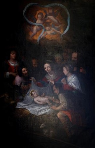 Adoration des bergers, Ecole génoise, ca 1652. Huile sur toile. Dépôt de la commune de L’Escarène. Inv. D-05-1-1