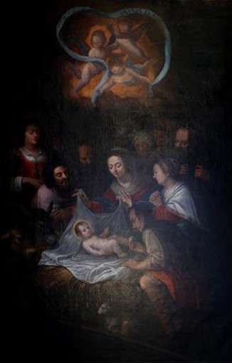 Adoration des bergers, Ecole génoise, ca 1652. Huile sur toile. Dépôt de la commune de L’Escarène. Inv. D-05-1-1 Adoration des bergers, Ecole génoise, ca 1652. Huile sur toile. Dépôt de la commune de L’Escarène. Inv. D-05-1-1