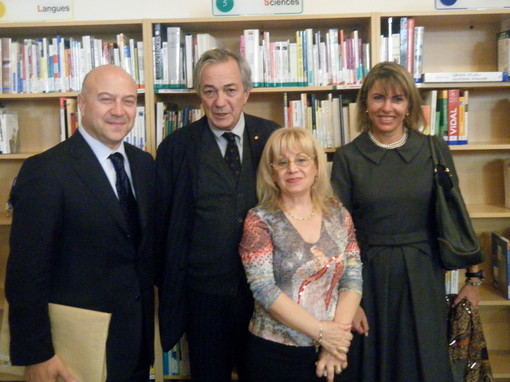 Da sinistra verso destra: S.E. Antonio Morabito, Ambasciatore d'Italia nel Principato di Monaco, l'attore Remo Girone, Maria Salamone e Marina Kerwat, Presidente dell'Associazione Monaco-Italie
