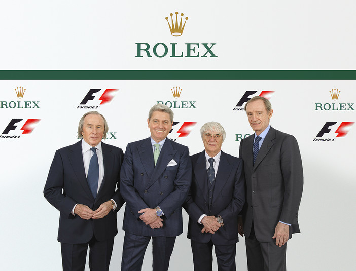 Da sinistra: Jackie Stewart, Gian Riccardo Marini, Bernie Ecclestone, Jean-Claude Killy © Rolex / Eddy Mottaz Da sinistra: Jackie Stewart, Gian Riccardo Marini, Bernie Ecclestone, Jean-Claude Killy © Rolex / Eddy Mottaz
