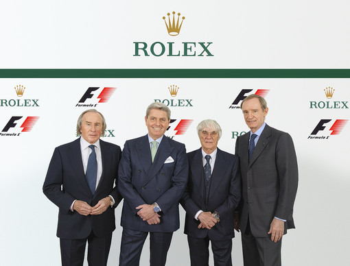 Da sinistra: Jackie Stewart, Gian Riccardo Marini, Bernie Ecclestone, Jean-Claude Killy © Rolex / Eddy Mottaz
