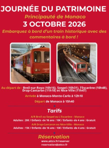 Treno storico da Breil-sur-Roya a Monaco per le Giornate Europee del Patrimonio: viaggio speciale il 3 ottobre Treno storico da Breil-sur-Roya a Monaco per le Giornate Europee del Patrimonio: viaggio speciale il 3 ottobre