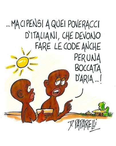 Code per una boccata d'aria, vignetta di Danilo Paparelli Code per una boccata d'aria, vignetta di Danilo Paparelli