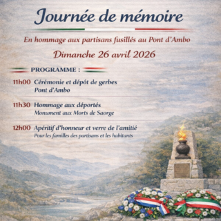 Cerimonia di commemorazione tra Francia e Italia il 26 aprile alle ore 11:00.