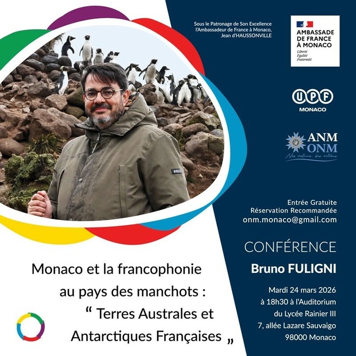 Una conferenza con il scrittore Bruno Fuligni: “Monaco e il mondo francofono nel paese dei pinguini: le Terre australi e antartiche francesi”- 24 marzo.