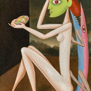 Victor Brauner, Pasto della sonnambula, 1942. Olio su tela, 61 × 46 cm. Collezione privata, Monaco. © Sacem Monaco 2026.