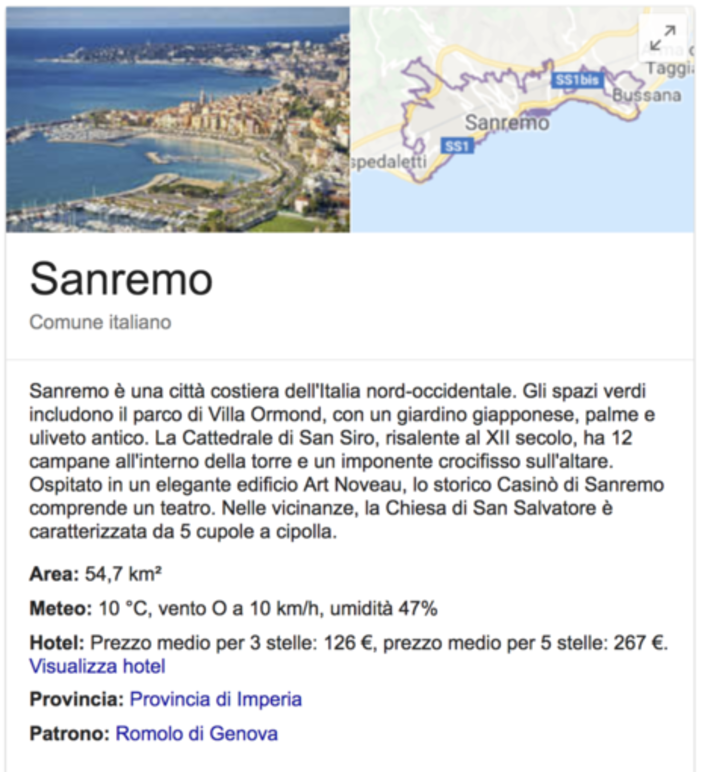 La schermata di Google con Mentone al posto di Sanremo