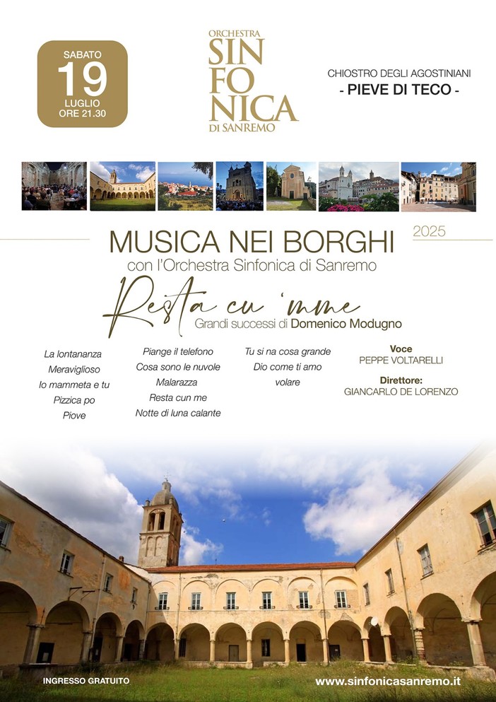 Pieve di Teco, serata magica con l'omaggio a Modugno grazie al concerto della Sinfonica di Sanremo Pieve di Teco, serata magica con l'omaggio a Modugno grazie al concerto della Sinfonica di Sanremo