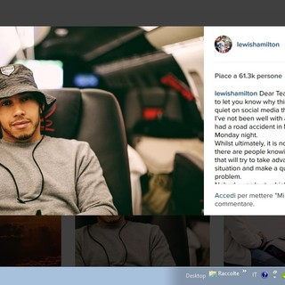 Lewis Hamilton coinvolto in un incidente a Monaco, l'annuncio su Instagram