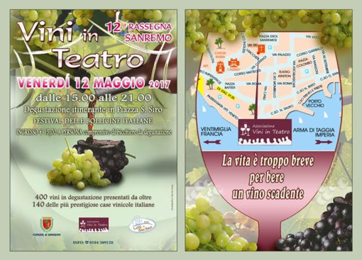 Venerdì 12 maggio torna a Sanremo "Vini in Teatro", un percorso di degustazione itinerante in piazza San Siro Venerdì 12 maggio torna a Sanremo "Vini in Teatro", un percorso di degustazione itinerante in piazza San Siro