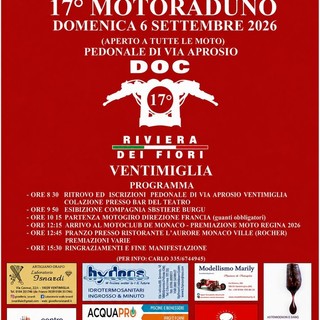 Ventimiglia, domenica 6 settembre torna il motoraduno del D.O.C. Riviera dei Fiori diretto a Montecarlo