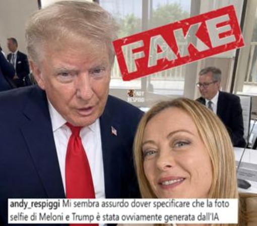 Meloni-Trump, deputato M5S pubblica 'selfie'. Fratelli d'Italia: "Foto creata con AI, magistratura agisca" Meloni-Trump, deputato M5S pubblica 'selfie'. Fratelli d'Italia: "Foto creata con AI, magistratura agisca"