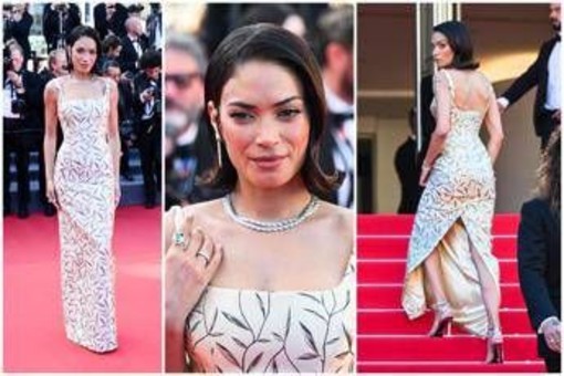 Cannes, Elodie sul tappeto rosso con un look da diva d'altri tempi